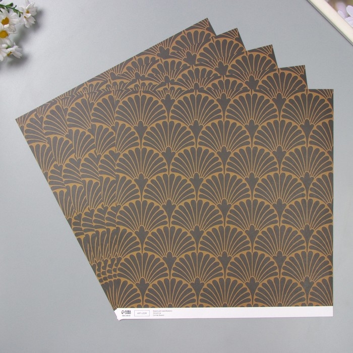 Бумага д/скрапа двусторонняя Бумага д/скрапа двусторонняя "Веера. Разнотравье золото", 180 гр, н-р 5 шт 30,5х32 см