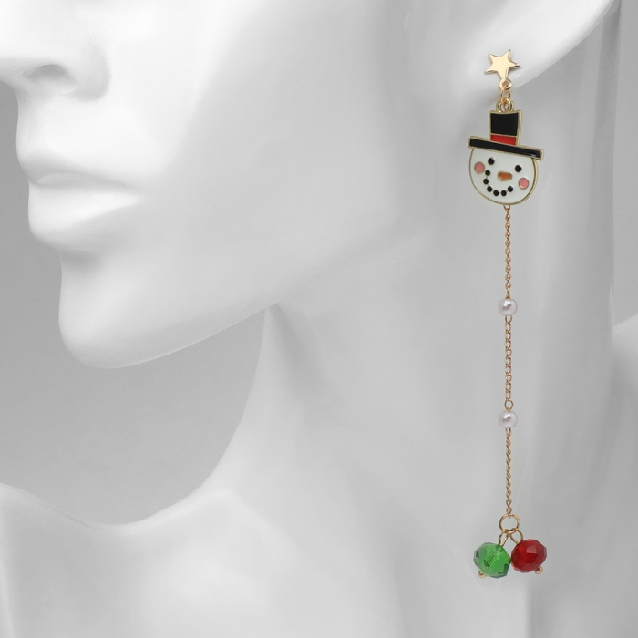 Новый год! Серьги «Новогодние» висячие, пингвин, цветные в золоте Новый год! Серьги «Новогодние» висячие, пингвин, цветные в золоте