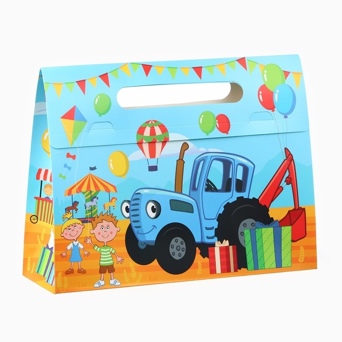 Пакет-коробка для подарка, Синий трактор, 40х30х12 см Пакет-коробка для подарка, Синий трактор, 40х30х12 см