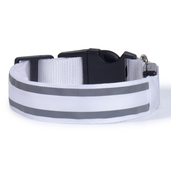 Ошейник с подсветкой Двойная полоса размер S, ОШ 35-43 х 2,5 см, 3 режима свечения белый Ошейник с подсветкой Двойная полоса размер S, ОШ 35-43 х 2,5 см, 3 режима свечения белый