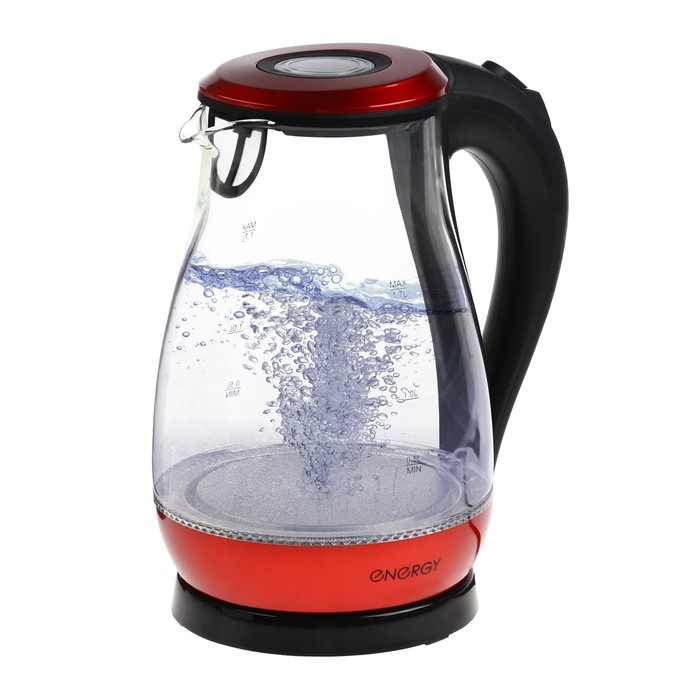 Чайник электрический ENERGY E-204, 1.7 л, стекло, 2200 Вт, красный Чайник электрический ENERGY E-204, 1.7 л, стекло, 2200 Вт, красный