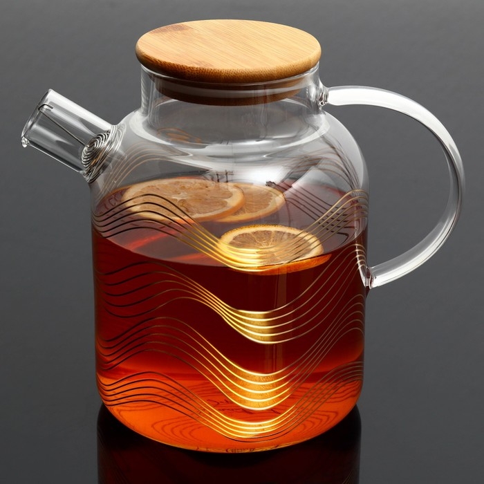 Чайник стеклянный заварочный с бамбуковой крышкой «Геометрия», 1700 мл Чайник стеклянный заварочный с бамбуковой крышкой «Геометрия», 1700 мл