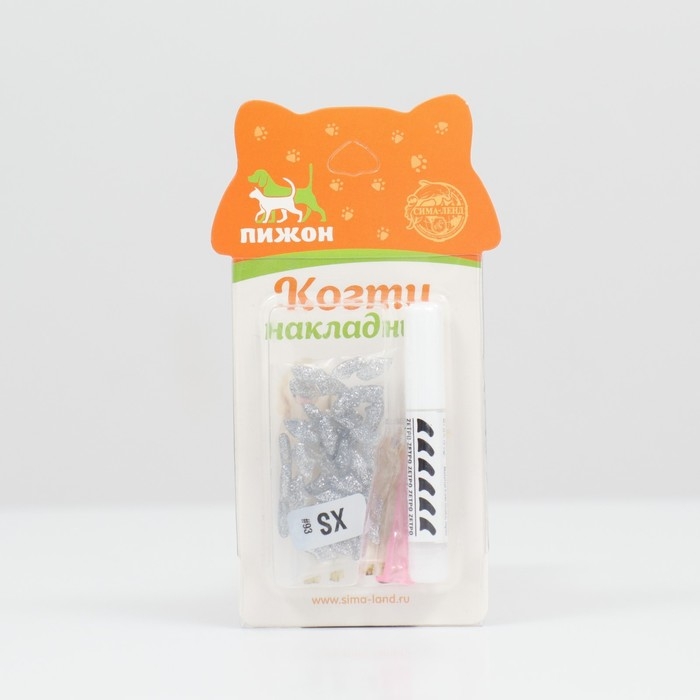 Когти накладные Когти накладные "Антицарапки" (20 шт), размер XS, серебряные с блестками