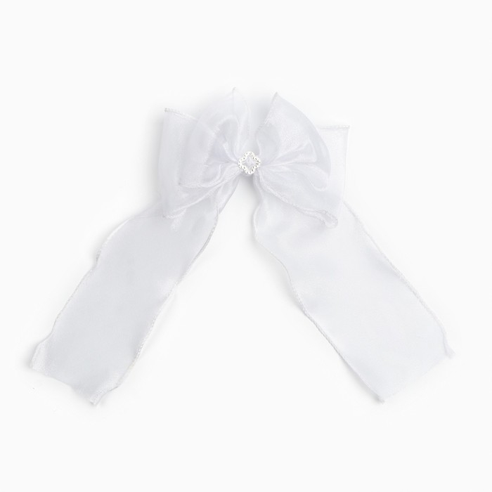 Выпускной. Бант для волос на резинке, белый, 6х25 см, Кошечка Мари