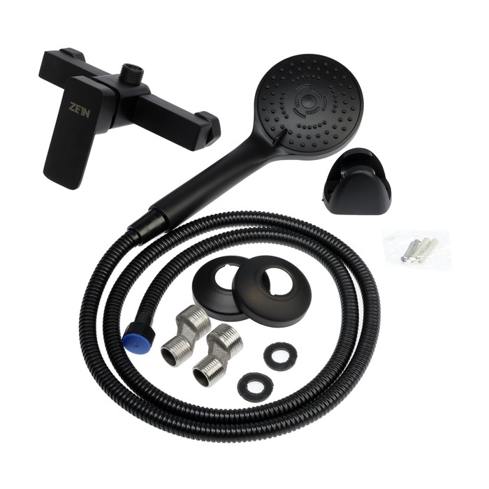 Смеситель для душа ZEIN Z3844, однорычажный, душевой набор, лейка 5 режимов, черный Смеситель для душа ZEIN Z3844, однорычажный, душевой набор, лейка 5 режимов, черный