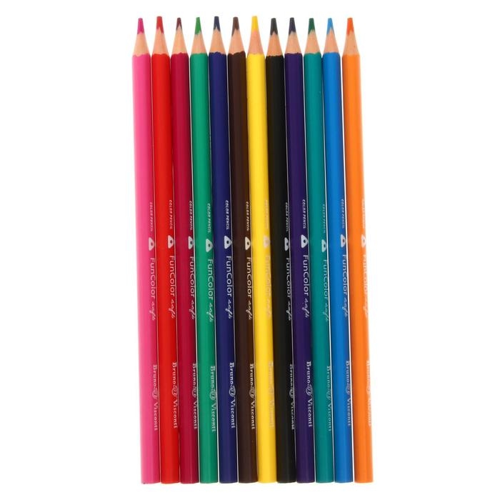 Карандаши 12 цветов FunColor, пластиковые, трёхгранные, МИКС Карандаши 12 цветов FunColor, пластиковые, трёхгранные, МИКС