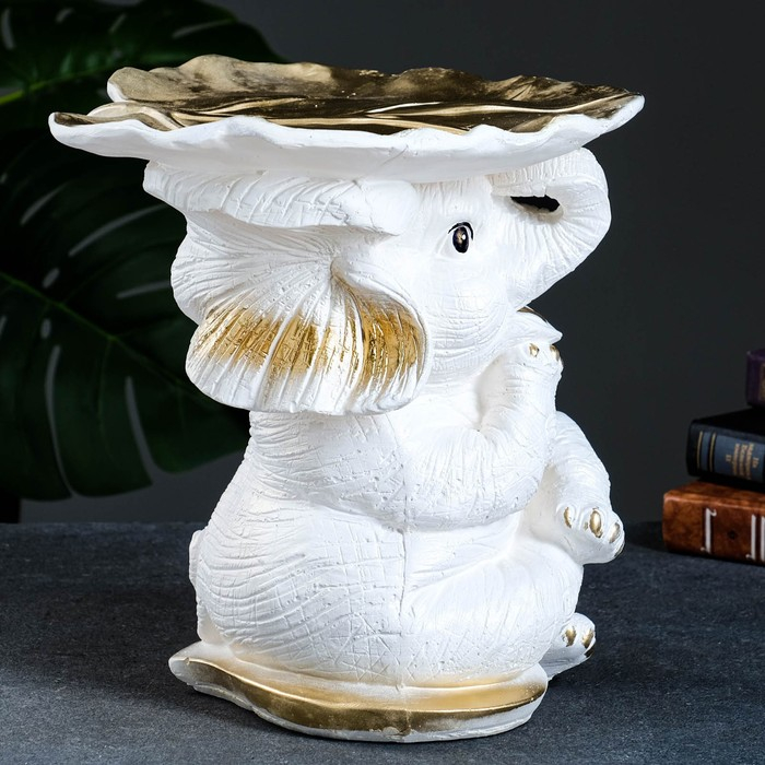 Фигура - подставка Фигура - подставка "Слон с листком" перламутр/золото, 30х30х30см