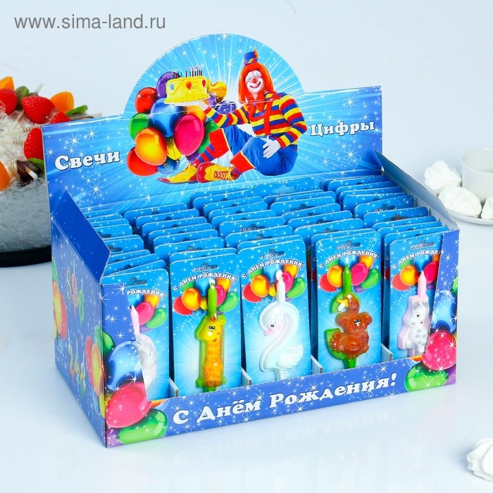 Шоу-бокс со свечами для торта цифры  Шоу-бокс со свечами для торта цифры "Зверушки" 10,2 см, 50 штук