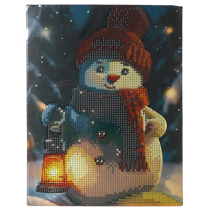 Алмазная мозаика с частичным заполнением на новый год «Снеговик» 20 х 25 см