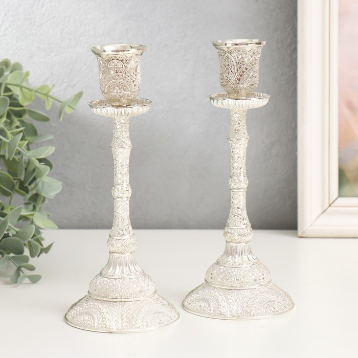 Подсвечник металл Подсвечник металл "Великолепный век" набор 2 шт цвет серебро 19х8х8 см