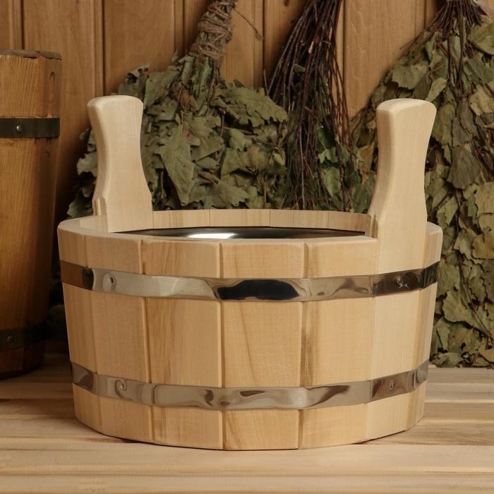 Шайка-таз из липы, 6 л, с нержавеющей вставкой, двуручная Шайка-таз из липы, 6 л, с нержавеющей вставкой, двуручная