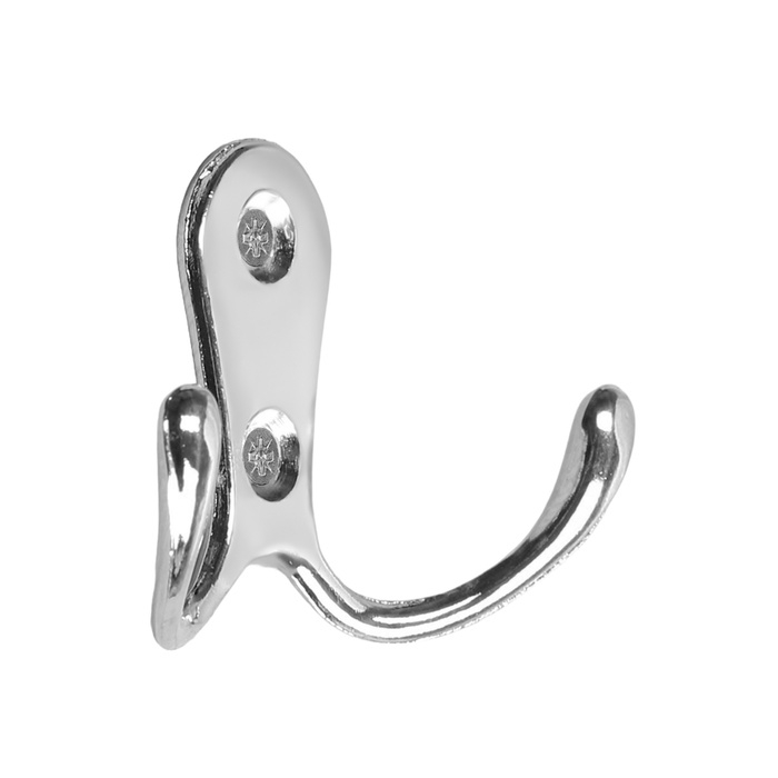 Крючок мебельный ТУНДРА TKD006, двухрожковый, хром Крючок мебельный ТУНДРА TKD006, двухрожковый, хром