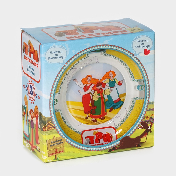 Набор детской стеклянной посуды «Три богатыря. Царевны», 3 предмета: тарелка d=19,7 см, салатник d=13 см, кружка 300 мл Набор детской стеклянной посуды «Три богатыря. Царевны», 3 предмета: тарелка d=19,7 см, салатник d=13 см, кружка 300 мл