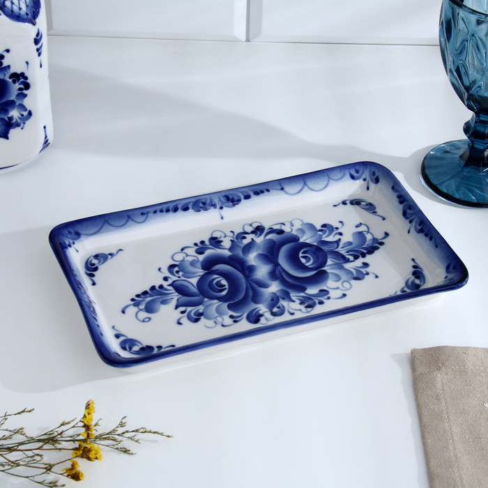 Поднос «Полянка», 14,2×25×2 см, гжель Поднос «Полянка», 14,2×25×2 см, гжель
