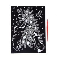 Гравюра на новый год «Звери у ёлки», с металлическим эффектом, А4