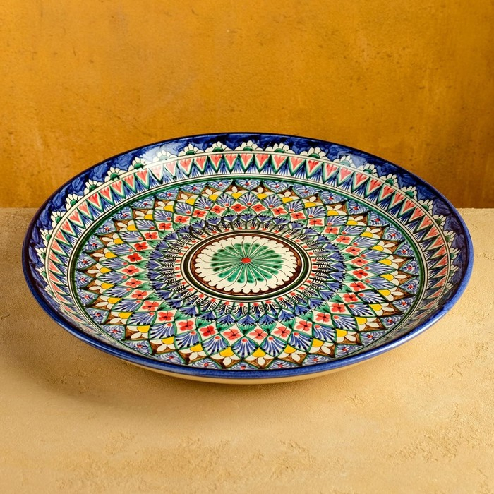 Ляган круглый «Риштан», 36 см, сине-красный орнамент Ляган круглый «Риштан», 36 см, сине-красный орнамент