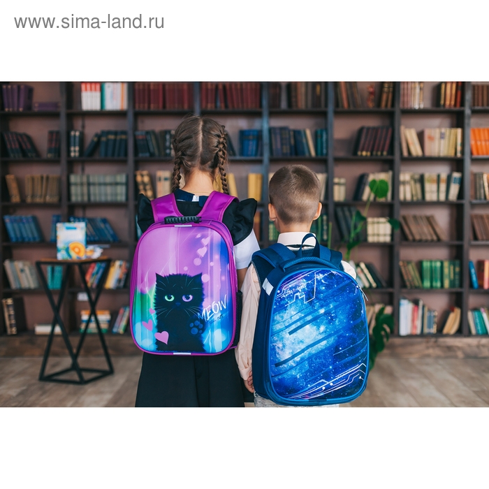 Рюкзак каркасный школьный, 37 х 28 х 19 см, Calligrata К Рюкзак каркасный школьный, 37 х 28 х 19 см, Calligrata К "Крутой космос", синий