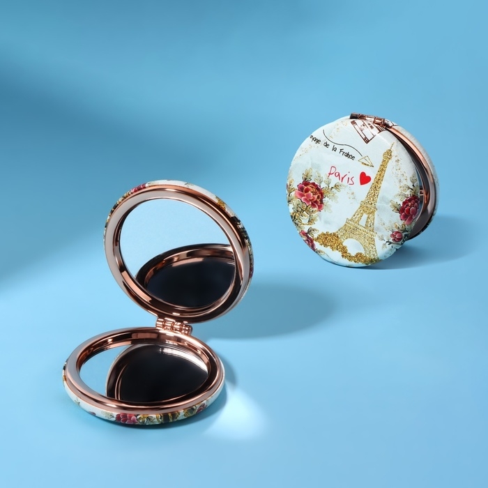 Зеркало складное «Париж», d = 7,5 см, с увеличением, искусственная кожа, цвет золотистый Зеркало складное «Париж», d = 7,5 см, с увеличением, искусственная кожа, цвет золотистый