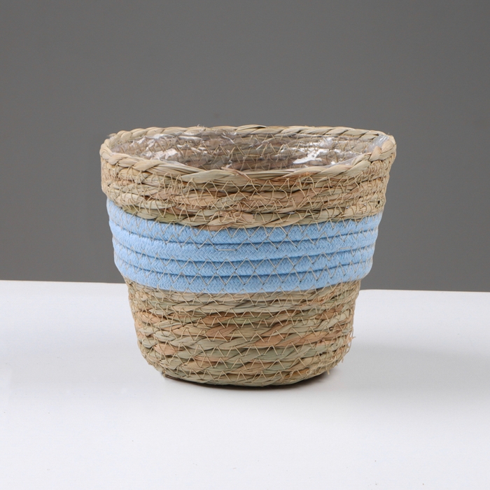Кашпо плетеное  Кашпо плетеное "Намибия", 15,5х15,5х13,5 см, натуральный, голубой
