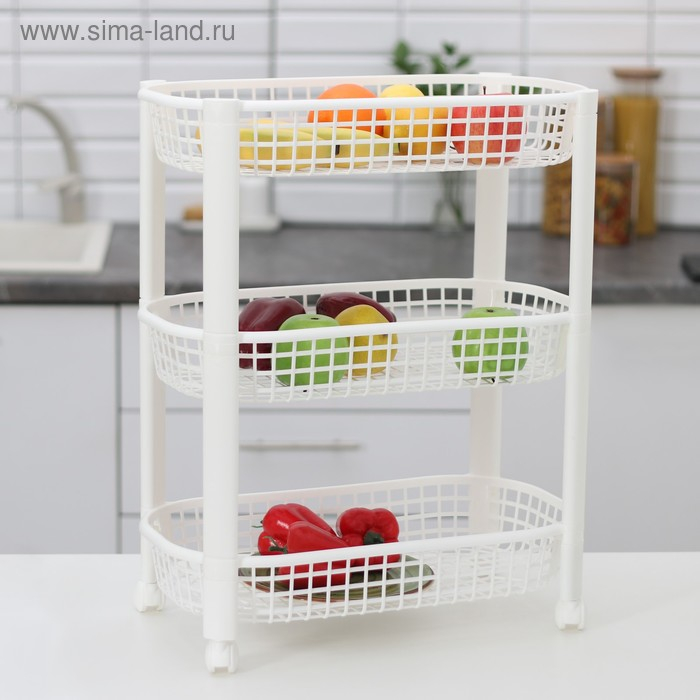 Этажерка напольная 3-х секционная, на колёсиках, цвет белый Этажерка напольная 3-х секционная, на колёсиках, цвет белый