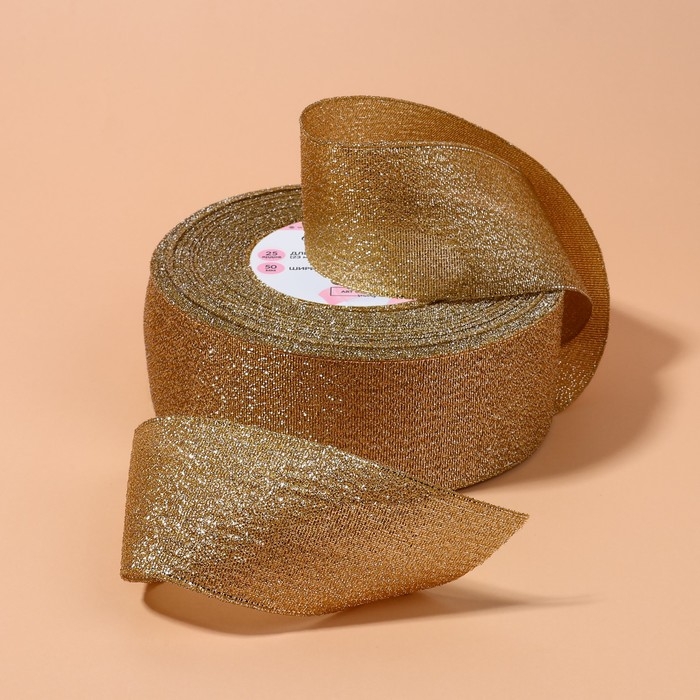 Лента парчовая, 40 мм, 23 ± 1 м, цвет бежевый №035 Лента парчовая, 40 мм, 23 ± 1 м, цвет бежевый №035