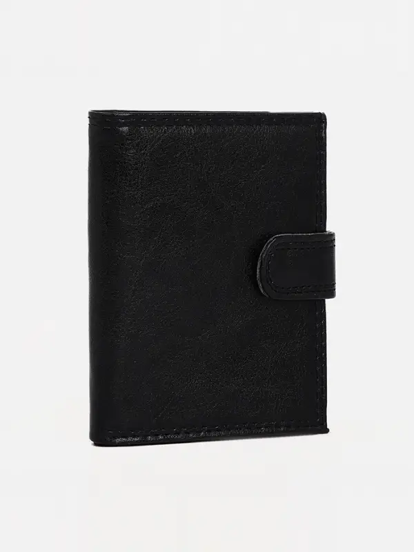 Портмоне мужское на кнопке, 2 в 1, для автодокументов, 4 отдела, для карт, для монет, чёрное