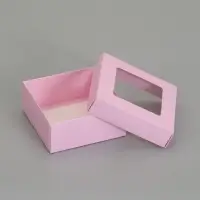 Коробка складная, крышка-дно,с окном, розовая, 12 х 12 х 5 см