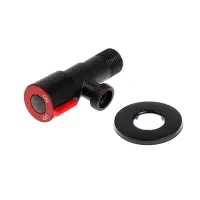 Кран угловой ZEIN engr, 1/2" &times; 1/2", кран-букса латунь/керамика, нерж.сталь, черный/красный