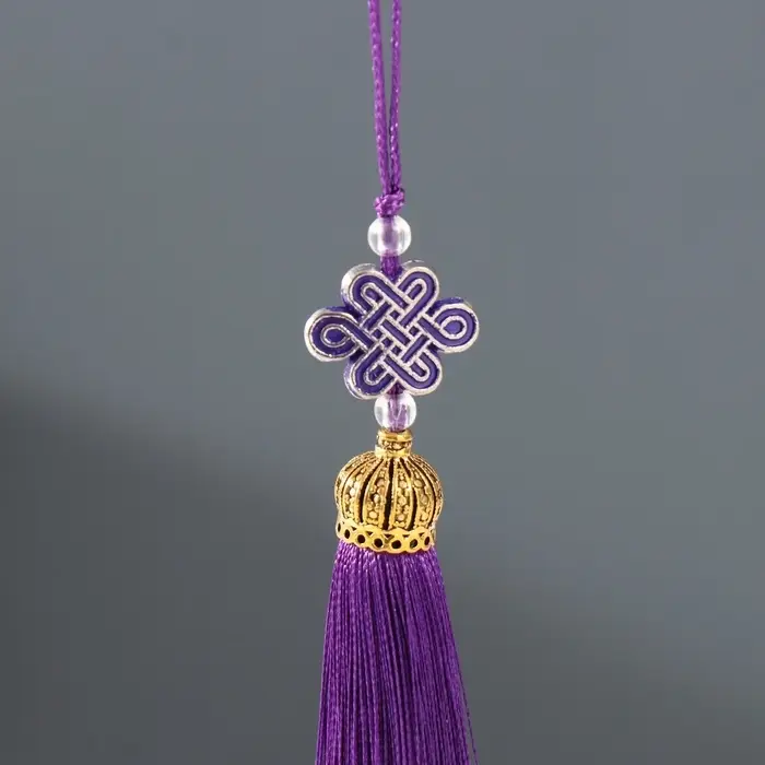 Подвеска текстиль, пластик "Узел счастья и бесконечности" фиолетовая 0,7х1х9,5 см