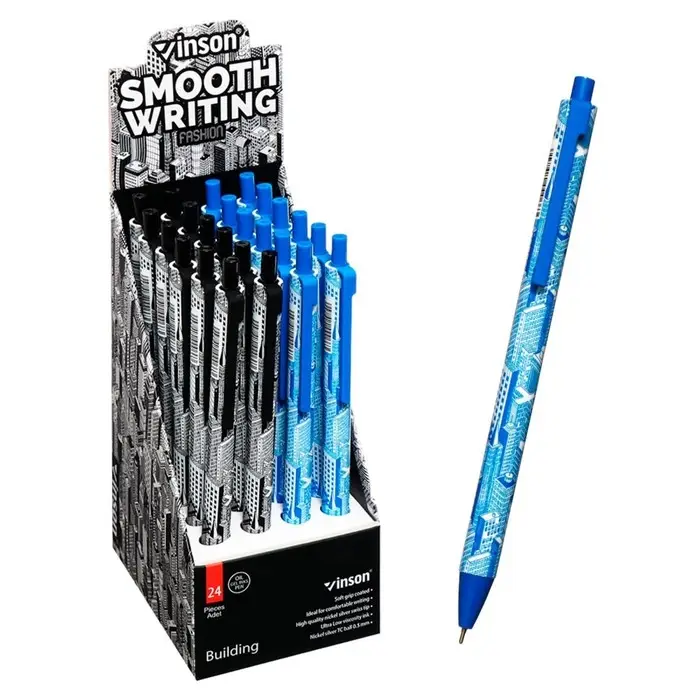 Ручка шариковая автоматическая 0.5 мм, Vinson, синяя масляная, софттач, штрихкод на шт., МИКС Ручка шариковая автоматическая 0.5 мм, Vinson, синяя масляная, софттач, штрихкод на шт., МИКС