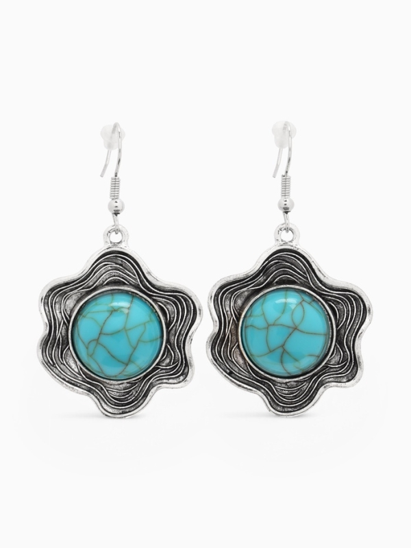 Серьги «Бирюзовый мир» круг в волне, голубые в чернённом серебре Серьги «Бирюзовый мир» круг в волне, голубые в чернённом серебре