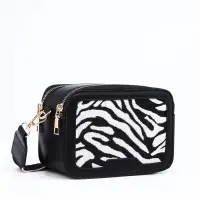Сумка женская кросс-боди на молнии, 18&times;7&times;16 см, с животным принтом, чёрная