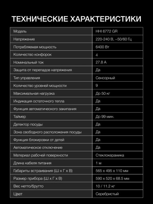 Индукционная варочная поверхность HHI 6772 GR