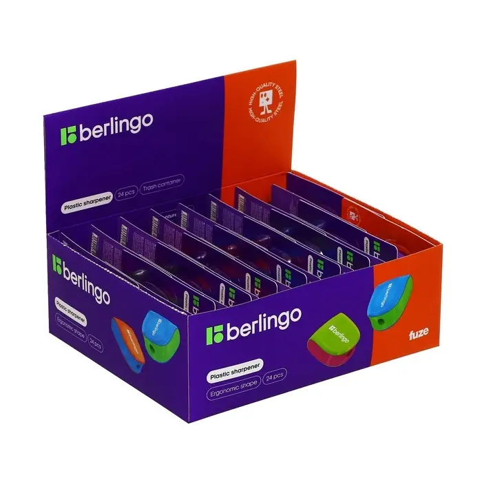 Точилка Berlingo. Fuze Ergo, с контейнером, МИКС