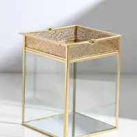 Подсвечник стекло, металл "Капли сверху" золотой 13,5х13,5х19 см