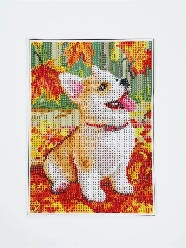 Алмазная мозаика с полным заполнением на холсте &laquo;Щенок и осень&raquo;, 15&times;21 см