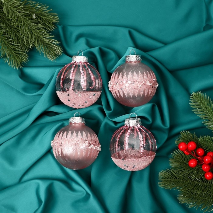 Набор шаров пластик d-8 см, 4 шт Набор шаров пластик d-8 см, 4 шт "Жаклин" розовый