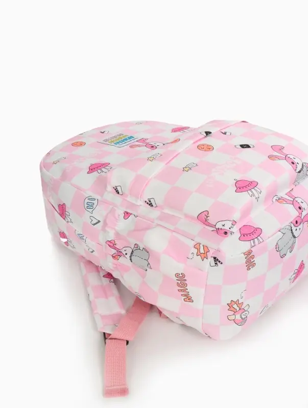 Рюкзак школьный на молнии, с карманами, в клетку, 28&times;11.5&times;40 см, розовый