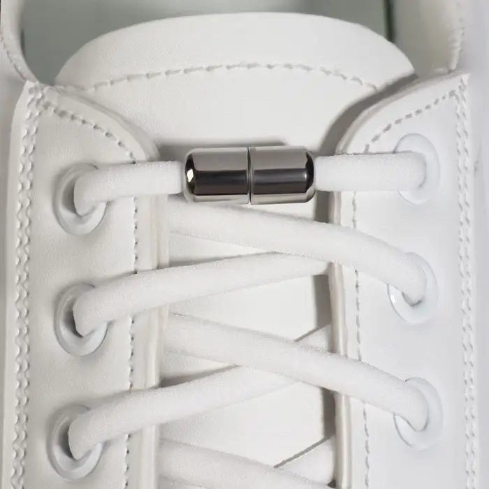 Шнурки для обуви, пара, круглые, с фиксатором, эластичные, d=5 мм, 100 см, белые