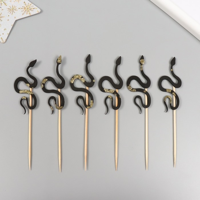 Новогодний топпер для творчества Новогодний топпер для творчества "Чёрная- Блестящая змея" 12.5 см (Новогодний набор 6 шт)