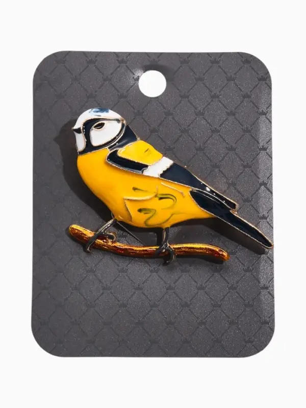 Брошь &laquo;Птица синица&raquo;, чёрный, жёлтый в золоте