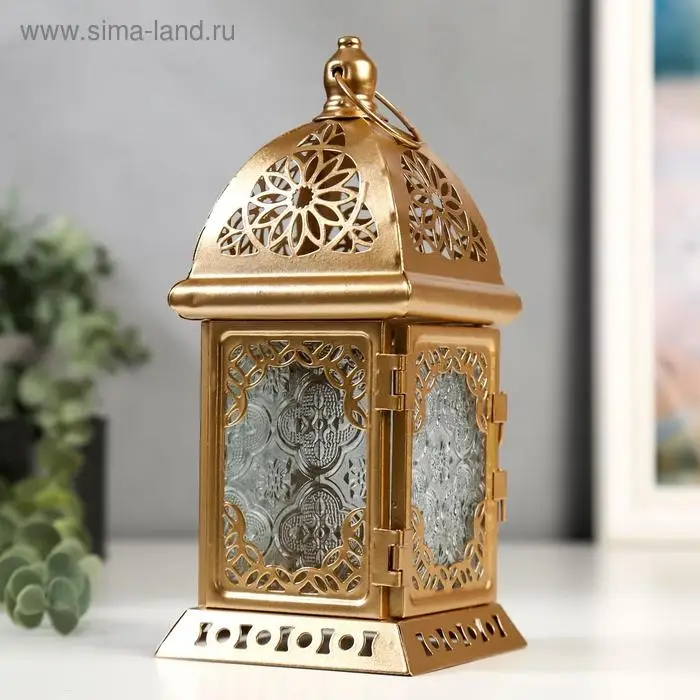 Подсвечник металл, стекло на 1 свечу  Подсвечник металл, стекло на 1 свечу "Фонарик. Сахара" золото 21,5х10х10 см