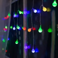 Гирлянда &laquo;Бахрома&raquo; 3&times;0.5 м с насадками &laquo;Шарики&raquo;, IP20, прозрачная нить, 80 LED, свечение мульти (RG/RB), мигание, 220 В