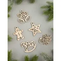 Ёлочные игрушки деревянные в коробке, набор 15 шт.