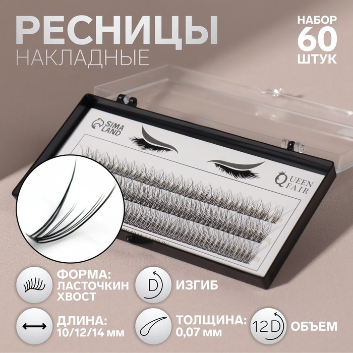 Набор накладных ресниц «Ласточкин хвост», пучки, 10, 12, 14 мм, толщина 0,07 мм, изгиб D, 12 D Набор накладных ресниц «Ласточкин хвост», пучки, 10, 12, 14 мм, толщина 0,07 мм, изгиб D, 12 D
