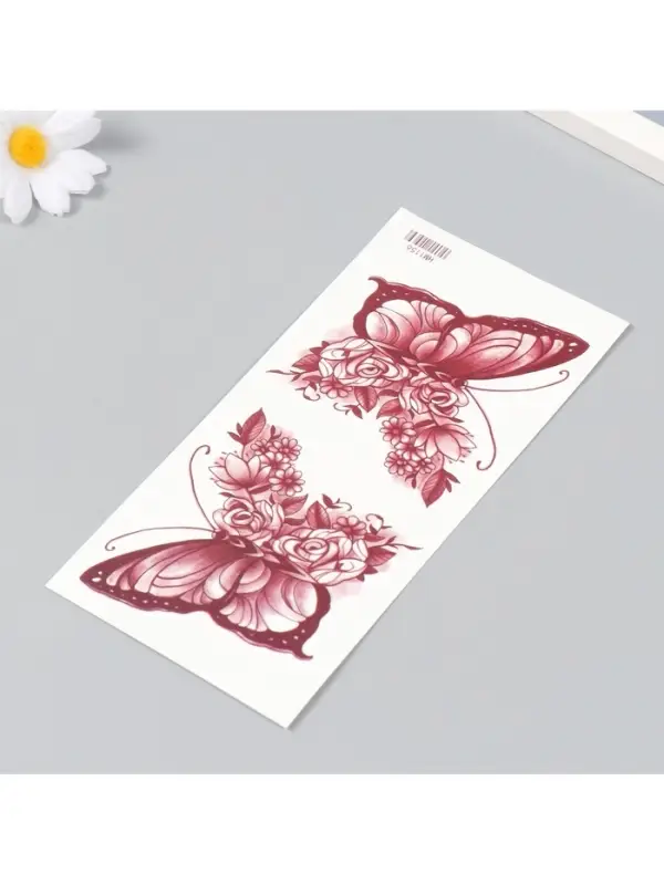 Переводные тату на тело чёрные «Бабочки с цветочным крылом», 9×19 см