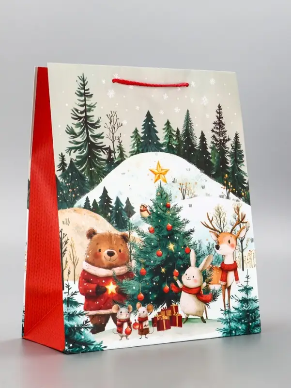 Пакет подарочный новогодний ламинированный, «Зверята наряжают ёлку» , 26×12×32 см Пакет подарочный новогодний ламинированный, «Зверята наряжают ёлку» , 26×12×32 см