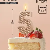 Свеча в торт на шпажке &laquo;Жемчужная&raquo;, цифра 5, шампань