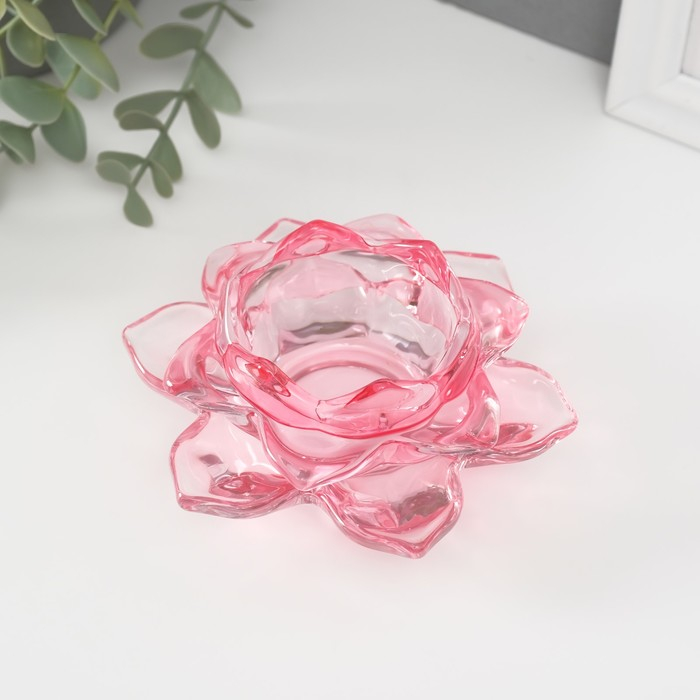 Подсвечник стекло на 1 свечу Подсвечник стекло на 1 свечу "Лотос" розовый 5,5х12х12 см