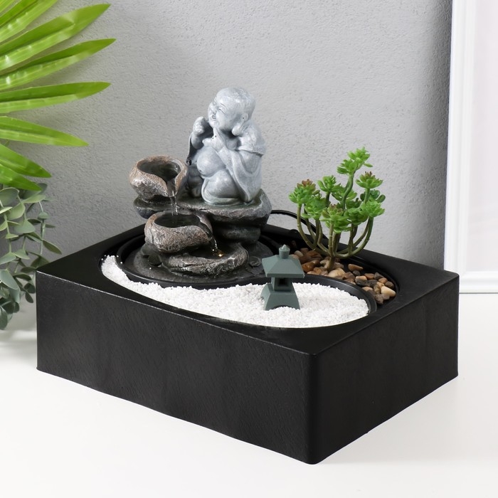 Фонтан настольный от сети, подсветка  Фонтан настольный от сети, подсветка "Хотей на камнях" 29х21х22 см